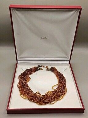Vtg Miriam Haskell Root Beer Glass Seed Beads Necklace Twisted Multi Strands 16"